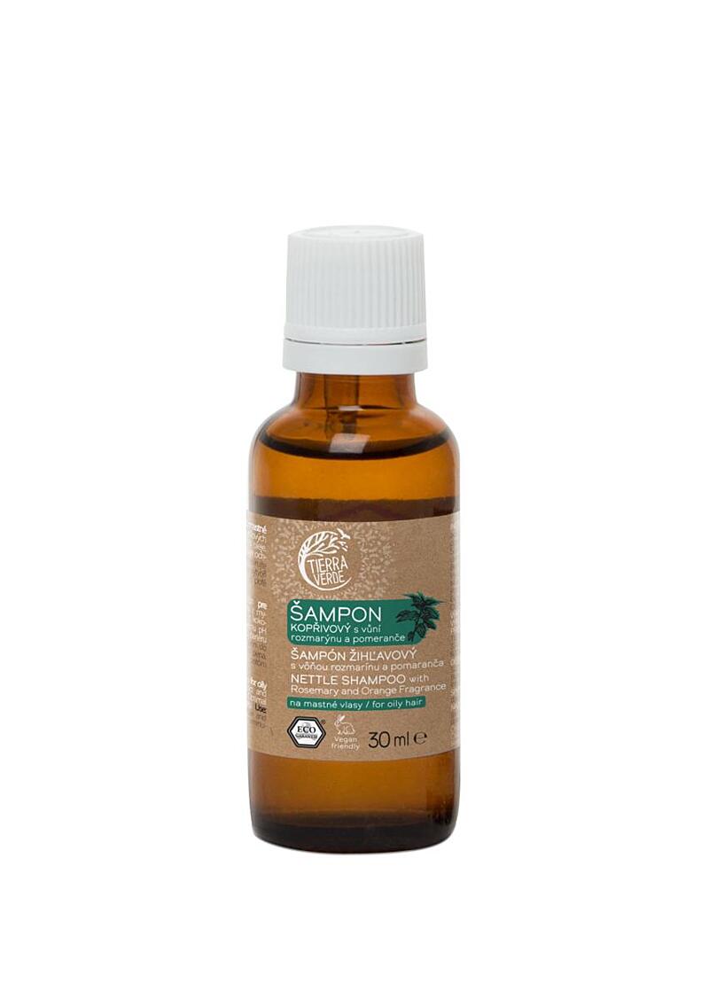  Šampon kopřivový s vůní rozmarýnu a pomeranče (vzorek lahvička 30 ml)